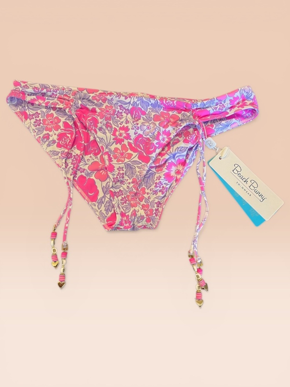 NWT Beach Bunny Keoni Floral Bikini Bottoms Full Coverage Pink Purple M